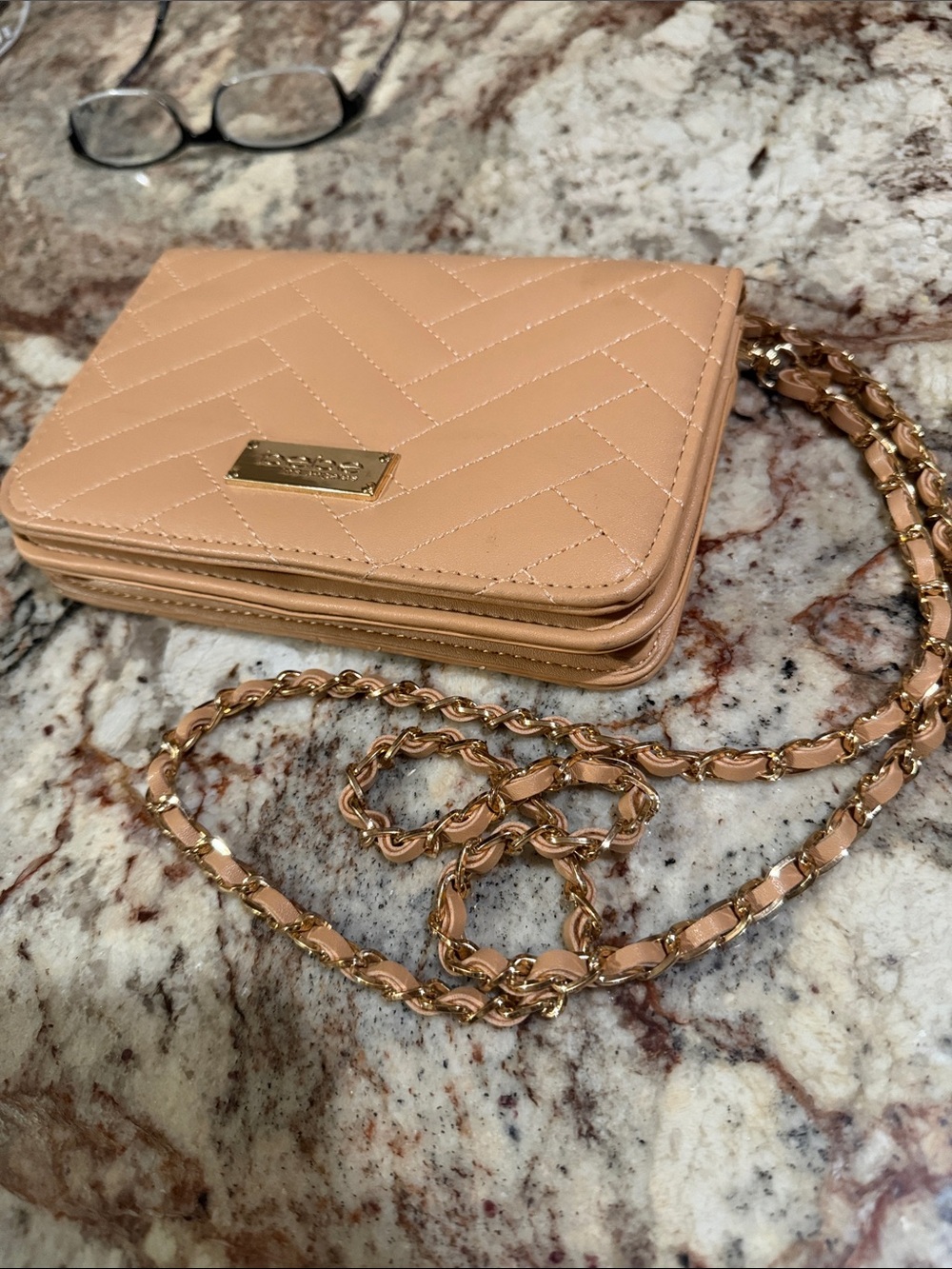 Bebe Quilted Chain Crossbody Bag in Blush